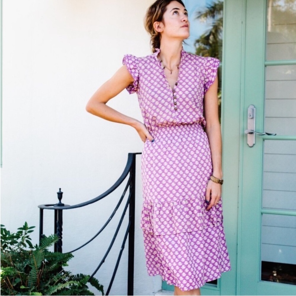 Perry Walker / Cornelia Pink Monogram Tiered Skirt Midi Dress size 1 small